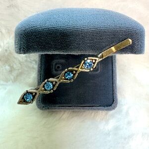 Vintage Sterling Silver Sapphire Hat Hair Collar Brooch Clip